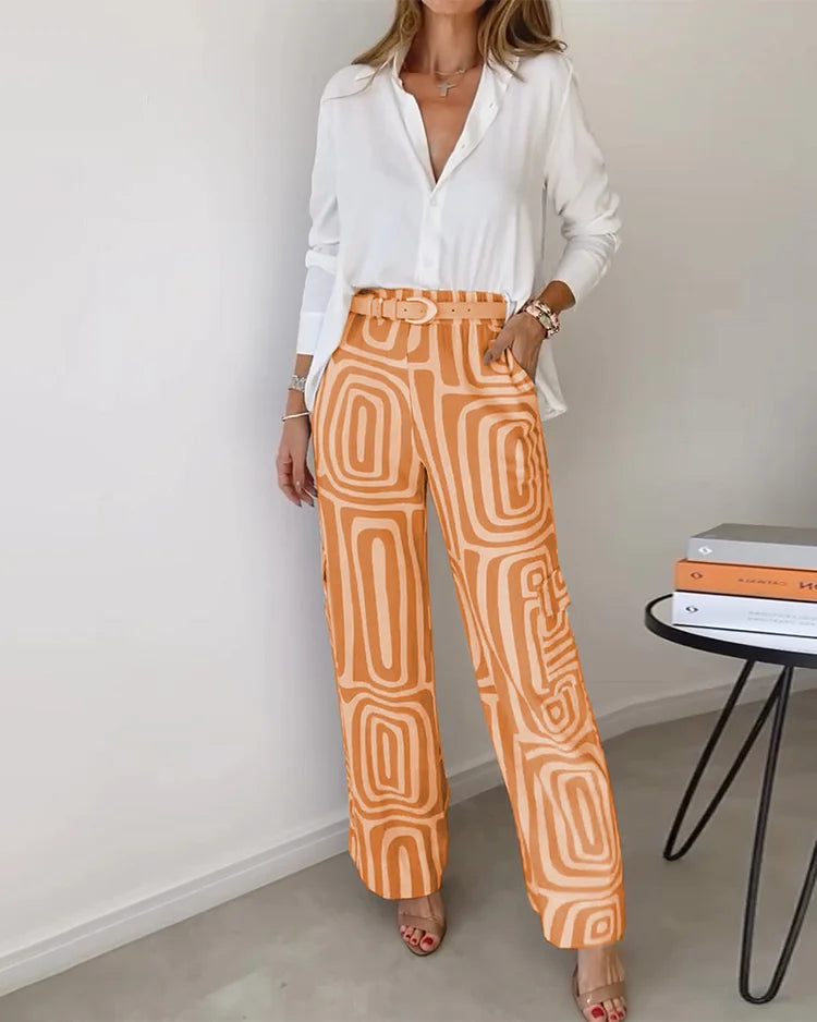 Stijlvolle Pantalon Set β Inclusief Blouse en Riem